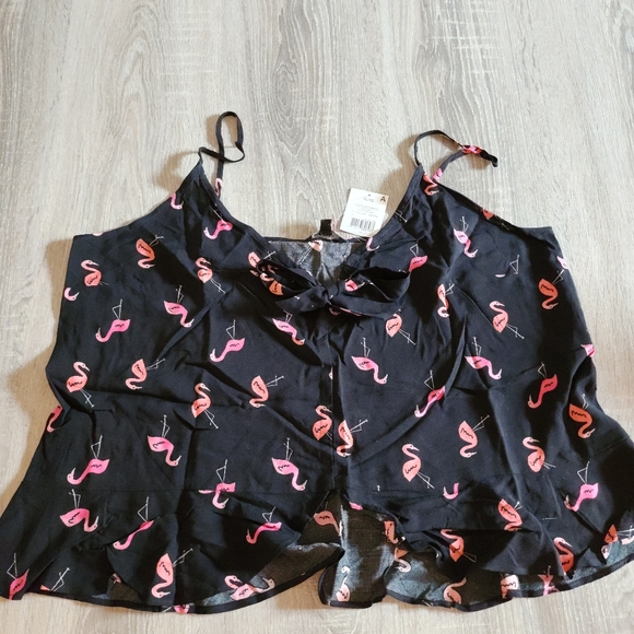 NWT XL Black and pink flamingo tank top - Picture 1 of 2
